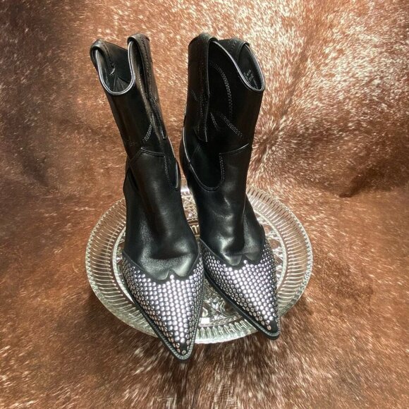 Circus by Sam Edelman Rhinestone Toe Cowboy Boots | Black | Size 8 - Picture 5 of 9